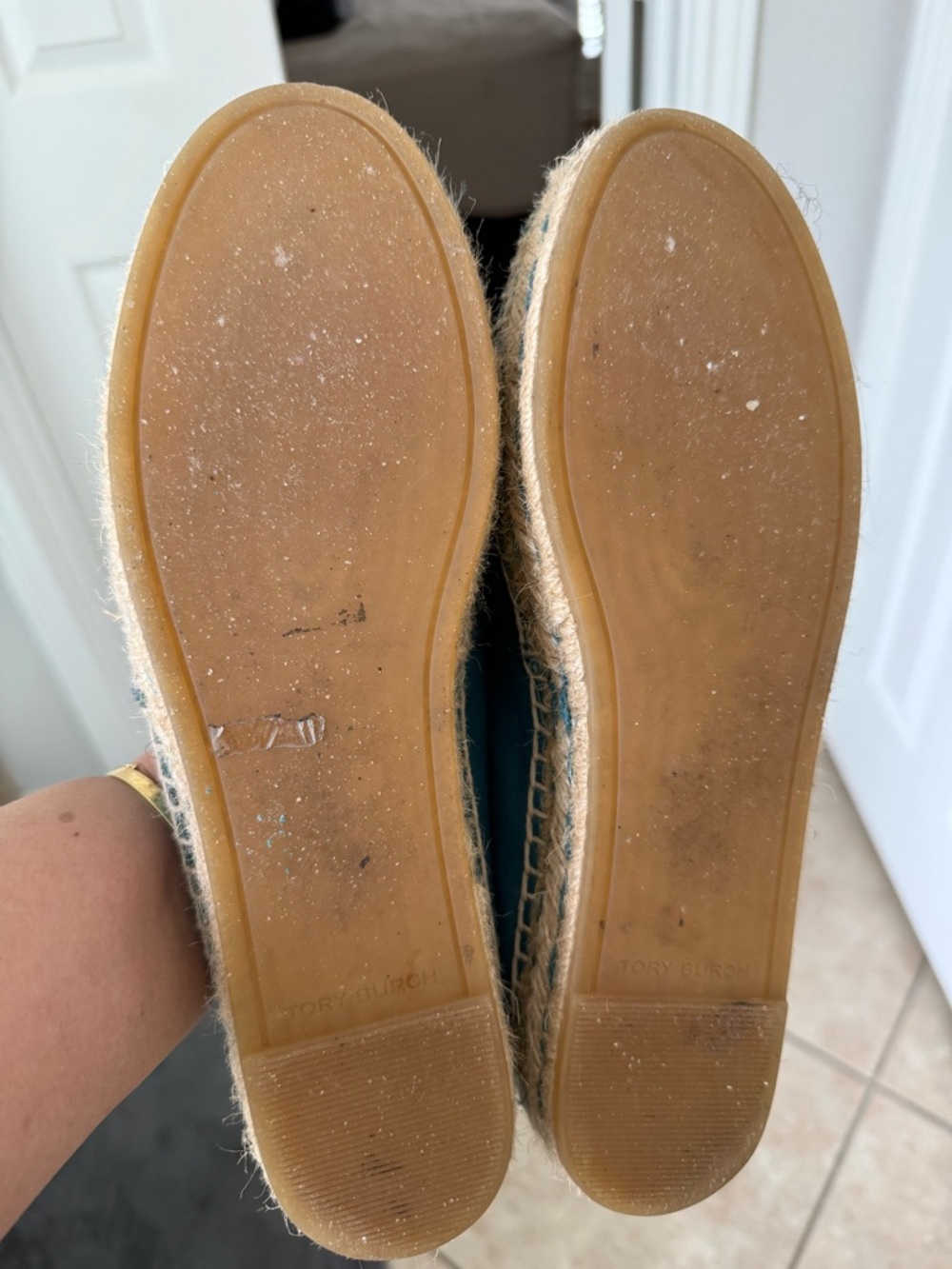 Tory Burch Teal Leather Logo Espadrille Flats - Picture 3 of 3